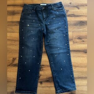Embellished Dark Blue Cropped Jeans